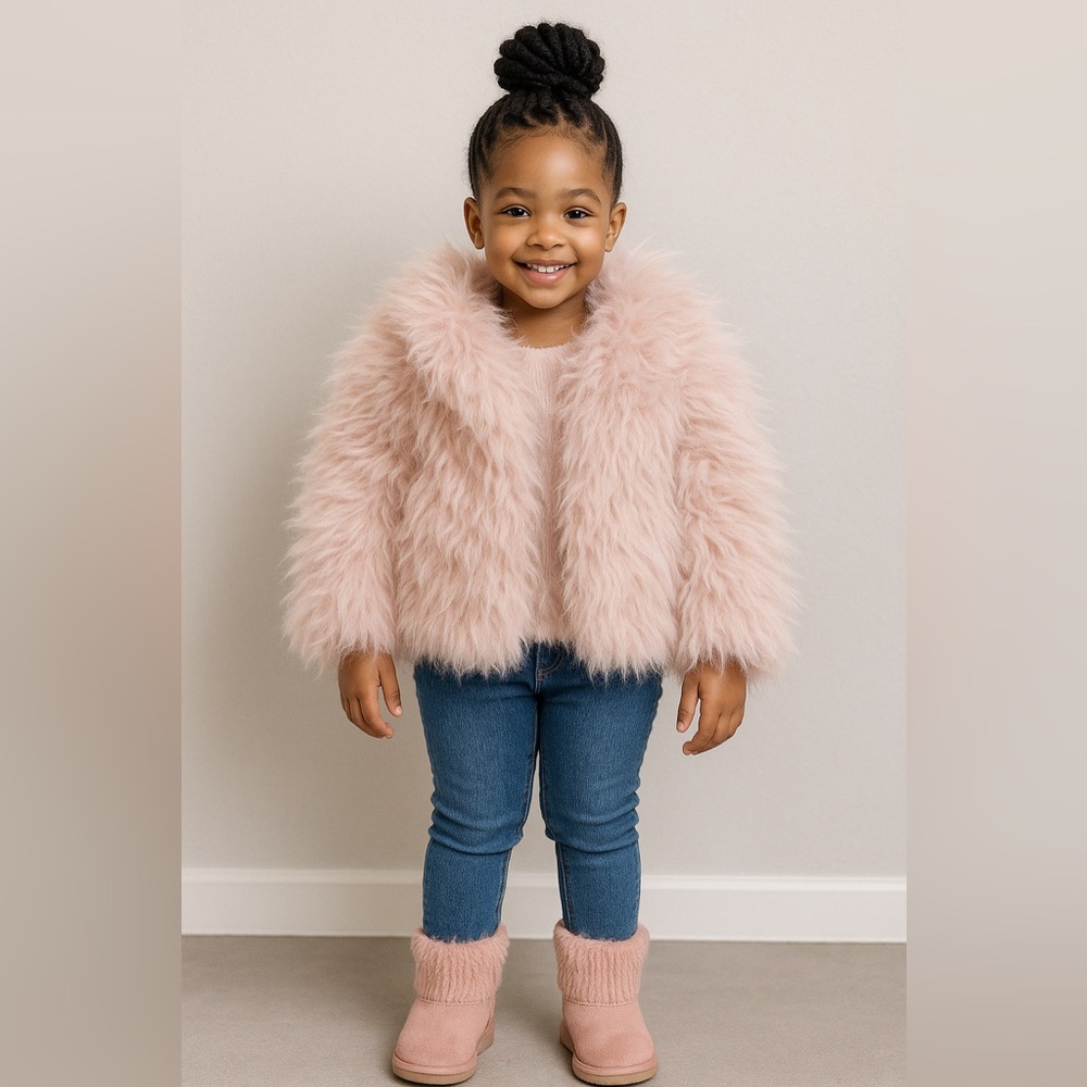 Fluffy Pink Faux Fur Jacket for Kids
